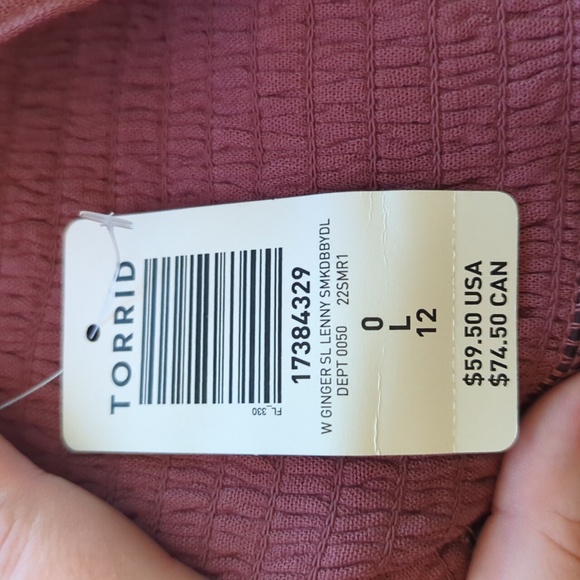 NWT Torrid 0X Smocked Babydoll Tank - Dusty Red - Picture 4 of 4